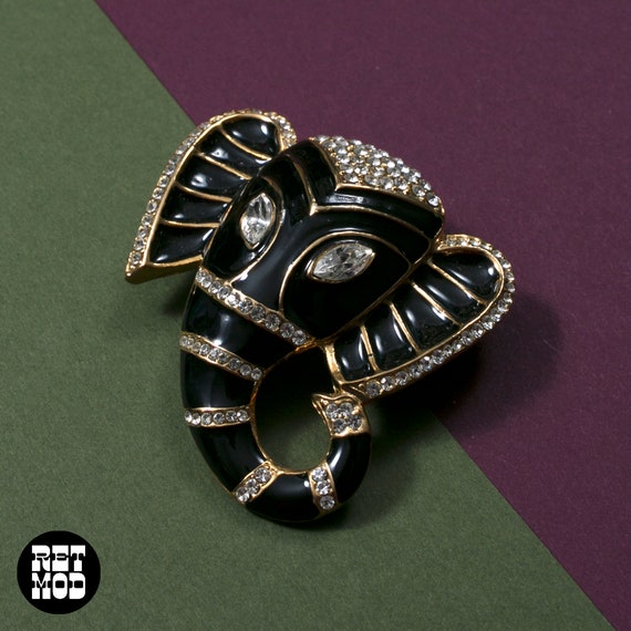 Large Statement Black & Gold Elephant Vintage Bro… - image 9
