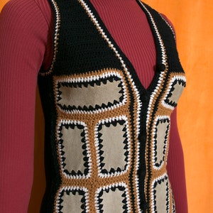 Boho Vintage 70s Black Tan Brown Suede Patchwork Vest image 5