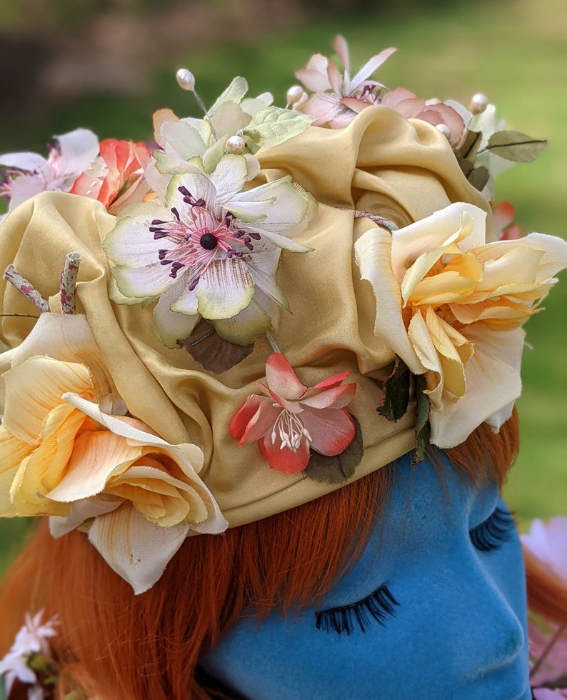 Fabulous Vintage 50s 60s Light Yellow Orange Green Flower Bucket Hat image 9