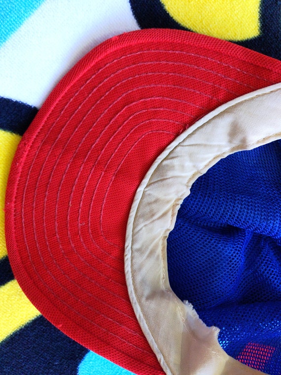 Vintage 60s 70s Blue Red Color Block Baseball Hat… - image 10