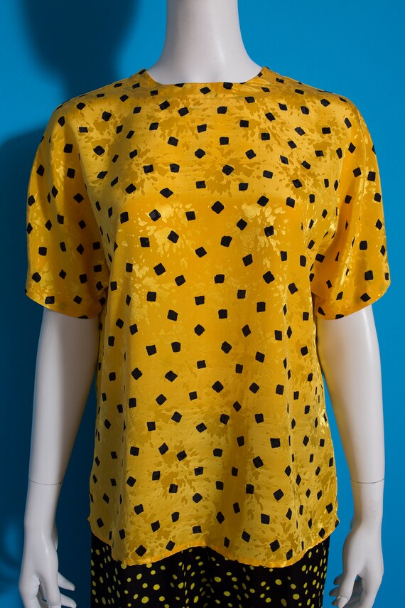 Rad Vintage 80s 90s Yellow & Black Geometric Squa… - image 2