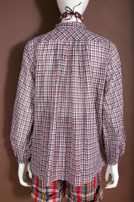 Billowy Boho Vintage 70s 80s Maroon & Gray Plaid … - image 6