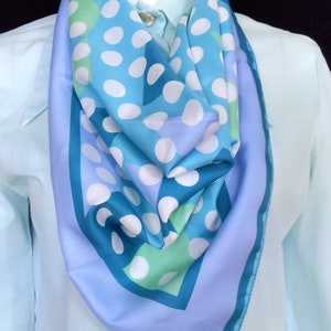 Cute Vintage 70s Pastel Blue & Green Polka Dot Triangles Square Scarf image 6