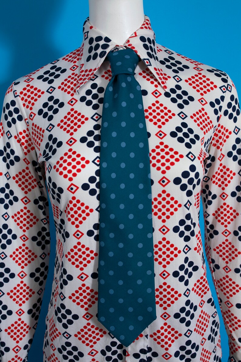 Givenchy Vintage 70s 80s Dark Blue/Teal Polka Dot Neck Tie image 3