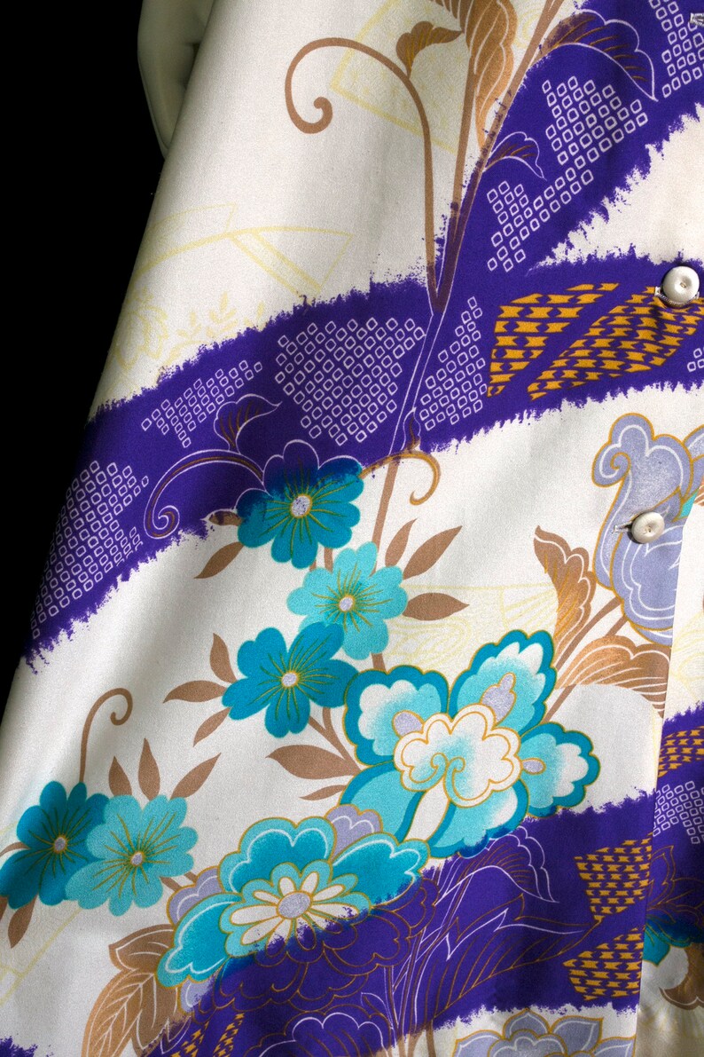 Lovely Tori Richard Vintage 60s 70s Cream-Colored, Purple, Blue Floral Maxi Dress image 7