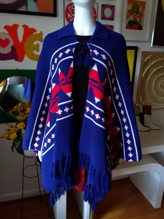 STUNNING Vintage 70s Navy Blue, Red, White Collar… - image 5