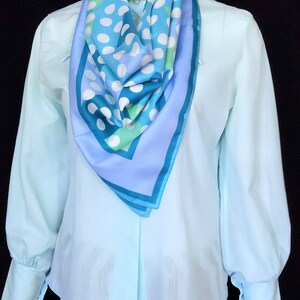 Cute Vintage 70s Pastel Blue & Green Polka Dot Triangles Square Scarf image 5