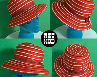 Unique Vintage 60s 70s Red Spiral Wool Mod Hat