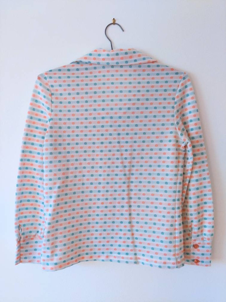 Cute Vintage 70s Long Sleeve Shirt with Pink and Mint Spots SIZE 12 image 8