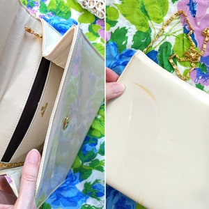 DEADSTOCK Fabulous Vintage Off-White/Khaki-Colored Patent Leather Shoulder Purse with Giant Rhinestone Strawberry image 10