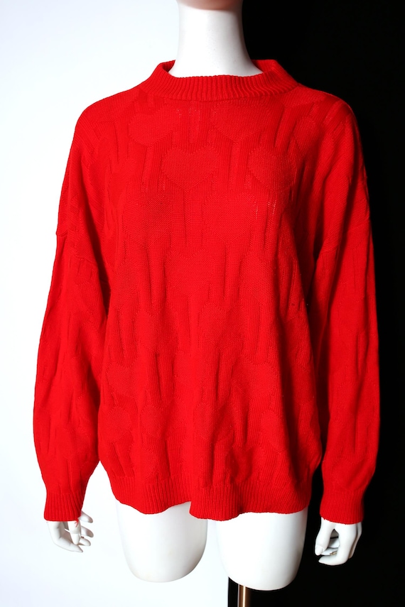 Plus Size Bright Red Heart Patterned Pullover Vin… - image 6