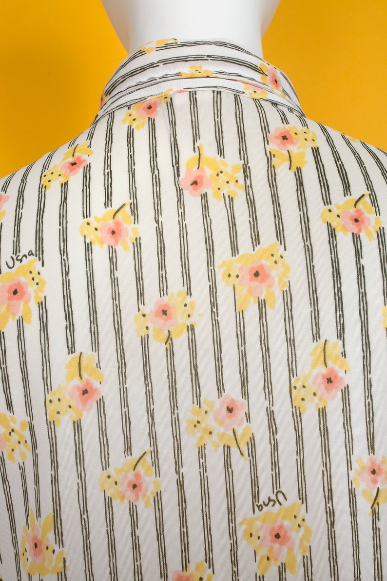 PLUS SIZE Vintage 70s Vera Neumann Floral Stripe Button Down Blouse Shirt