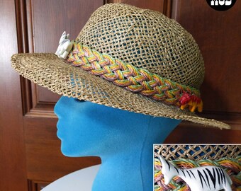 Vintage 80s Wood Animal Safari Straw Hat