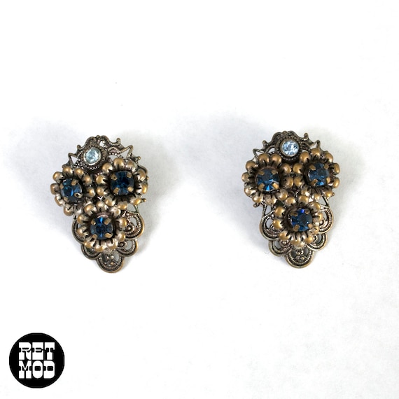 Lovely Vintage 50s 60s 70s Silver & Blue Rhinesto… - image 2