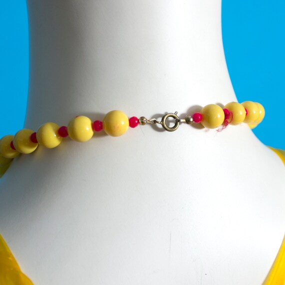 Bright Chunky Vintage Yellow Pink Beaded Statemen… - image 7