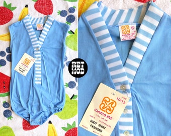 DEADSTOCK Vintage 70s Light Blue & White Stripe Bodysuit by Ronnie 10/12