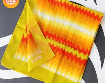 Vibrant Vintage 60s 70s Yellow Orange Zig Zag Patterned Semi-Sheer Square Scarf by Paoli