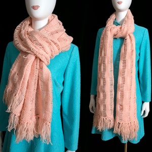 HUGE Vintage 70s Peach Colored Super Long Crochet Scarf with Fringe image 9