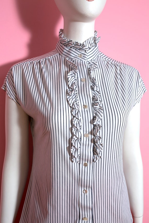 Lovely Vintage 70s White Black Stripe Blouse with… - image 4