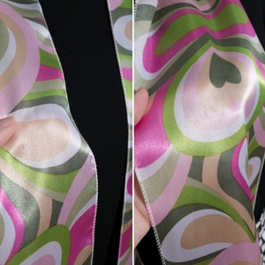 Shiny Satin Pastel Pink Green Hearts Retro Style Long Scarf image 10