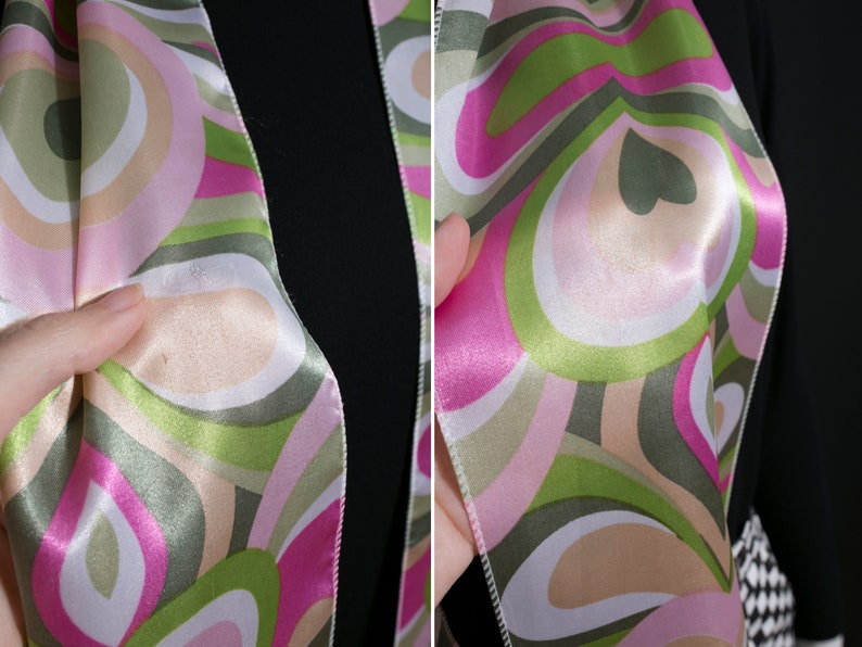 Shiny Satin Pastel Pink Green Hearts Retro Style Long Scarf image 10