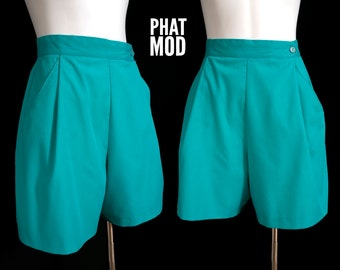 Cute and Comfy Vintage 70s 80s High-Waisted Teal Shorts with Pockets
