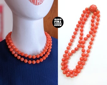 Fun Vintage 60s 70s Orange Double Strand Beaded Necklace