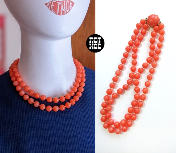 Fun Vintage 60s 70s Orange Double Strand Beaded N… - image 1