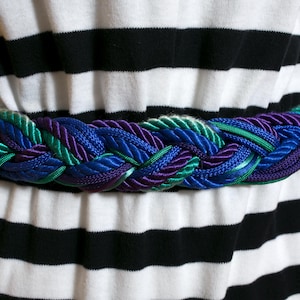 Vintage 80s Braided Rope Belt Passementerie M/L Pink Blue White Silver Nautical 80s Braided Rope Belt - Etsy main image 2