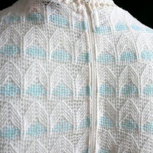 So Gorgeous Vintage 60s 70s White & Pastel Blue Woven Bargello Sleeveless Tunic Top image 9