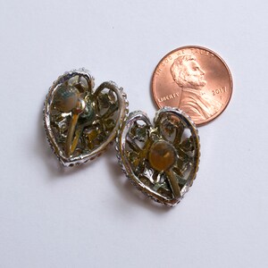 Sweet Vintage Silver Heart Earrings with Red Rhinestones Screwback image 5