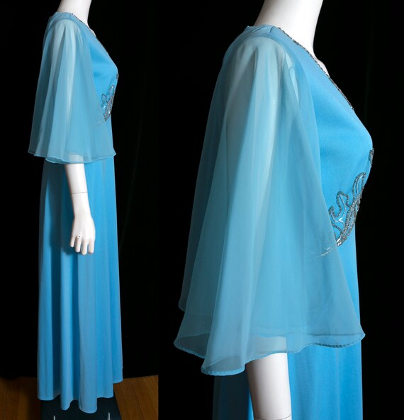 FABULOUS Vintage 70s Blue Maxi Dress with Sheer A… - image 7