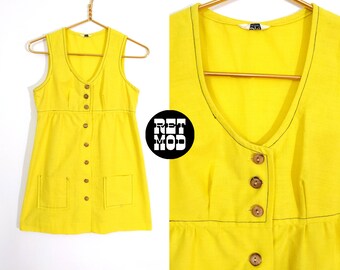 So Cute Vintage 60s 70s Yellow Cotton Empire Waist Summer Dress with Pockets by Byer California