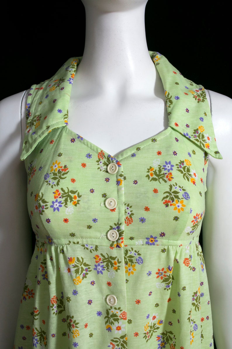 Fantastic Vintage 60s 70s Pastel Green Floral Mini Dress with Large Collar by Byer California image 3