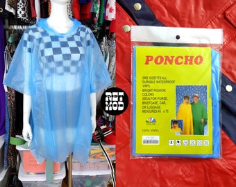 Fab Blue Vintage Sheer Vinyl Rain Poncho - Deadstock