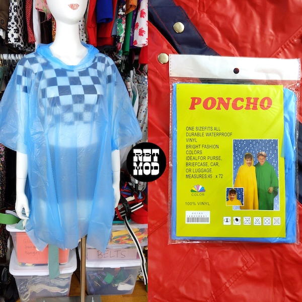 Fab Blue Vintage Sheer Vinyl Rain Poncho - Deadstock