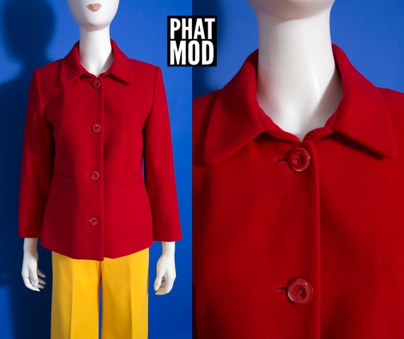 Cozy Vintage 80s 90s Red Wool Shorter Coat - image 1