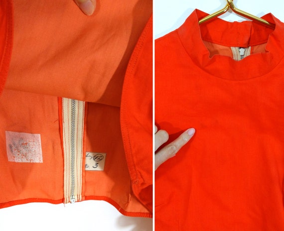 INSANE Vintage 60s 70s Bright Orange Cotton Shirt… - image 10