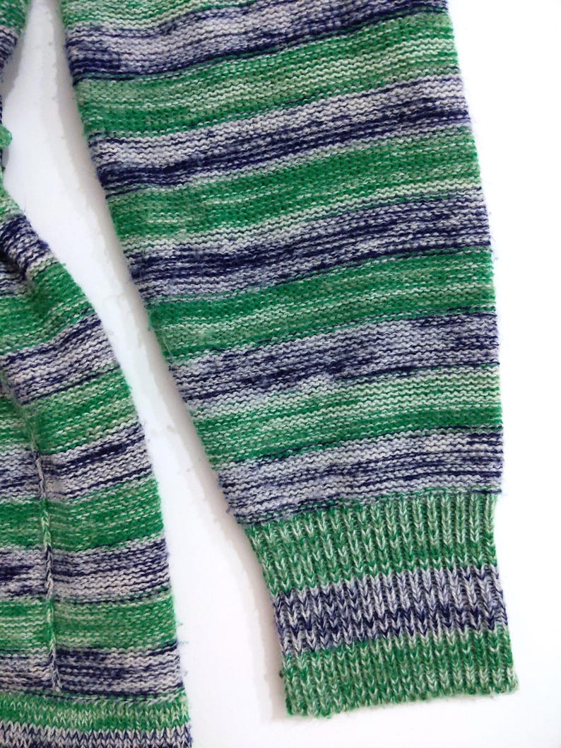 Cool Vintage 70s Green Navy Blue Space Dye Cardigan With Pockets Etsy