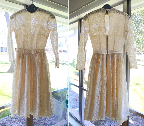 Pretty Vintage 50s 60s Off-White Lace Fit & Flare… - image 6