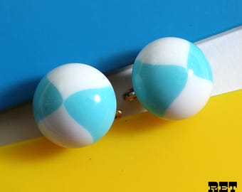 Cute Lil' Vintage 60s Blue & White Ball Clip-On Earrings