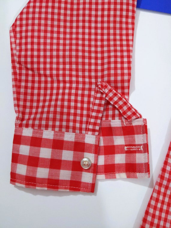 Sweet Vintage 60s 70s Red Gingham Plaid Long Slee… - image 8