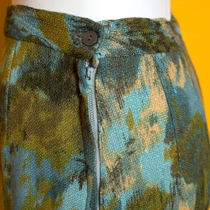 Interesting Vintage 50s 60s Blue Green Abstract Patterned Skirt image 10