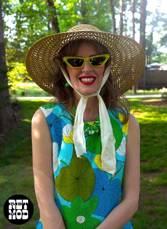 Vintage Raffia Straw Summer Hat with Neck Tie - W… - image 2