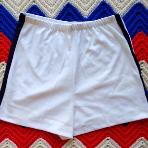 DEADSTOCK Vintage 70s 80s White with Navy Trim Two-Piece V-Neck Leotard & Shorts SET image 8