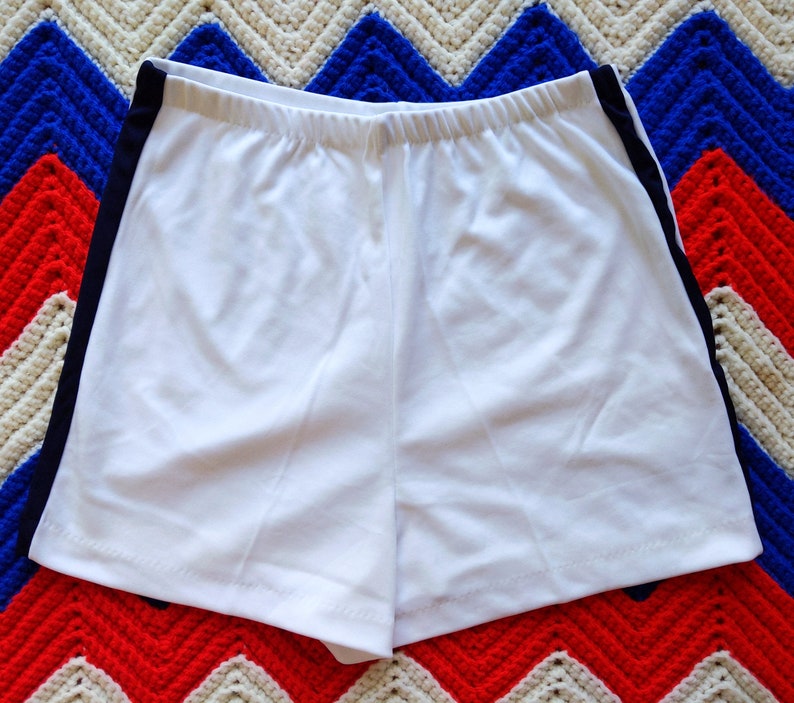 DEADSTOCK Vintage 70s 80s White with Navy Trim Two-Piece V-Neck Leotard & Shorts SET image 8