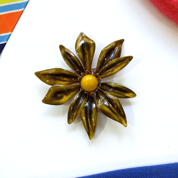 FABULOUS Large Vintage 60s 70s Olive Green Flower… - image 2