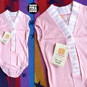 DEADSTOCK Vintage 70s Pastel Pink & White Stripe Bodysuit by Ronnie 10/12