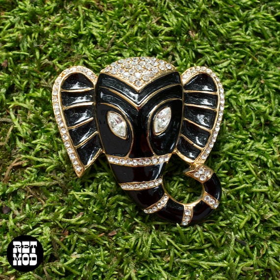 Large Statement Black & Gold Elephant Vintage Bro… - image 1