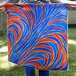 Psychedelic Vintage 60s 70s Blue & Red Abstract Patterned Square Scarf image 5